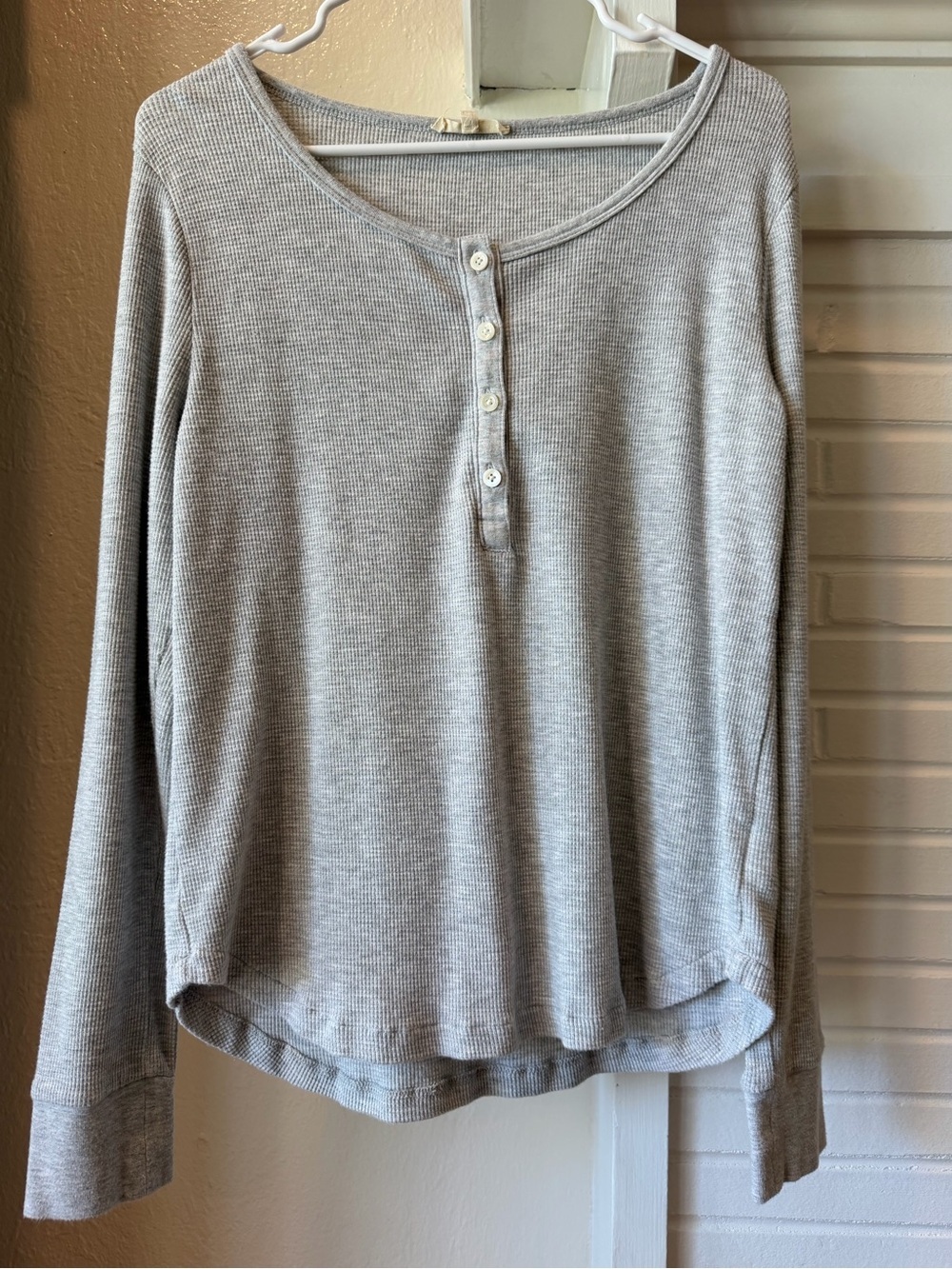 Madewell Light Gray Waffle Knit Henley Long Sleeve Top XL